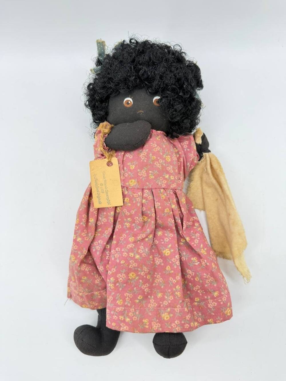 Vintage 1988 Jan Shackelford Teenie Weenie Country Kid Black Cloth Doll